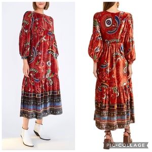 Farm Rio Mystic Red Velvet Long Sleeve Maxi Dress Size Small